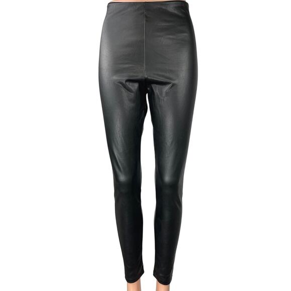 Aqua Black Coated Faux Leather Skinny High Waist Ankle Pants Leggings Size M - Picture 1 of 4